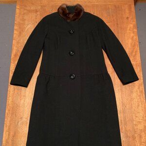 Safina Vintage Black Wool Coat w/ Mink Fur Collar – Women’s Approx Size M/L